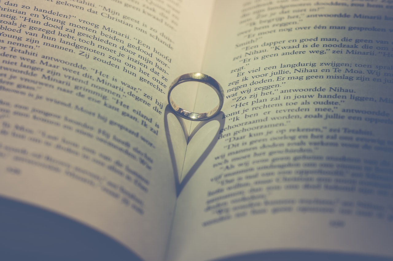 propousal ring on a book