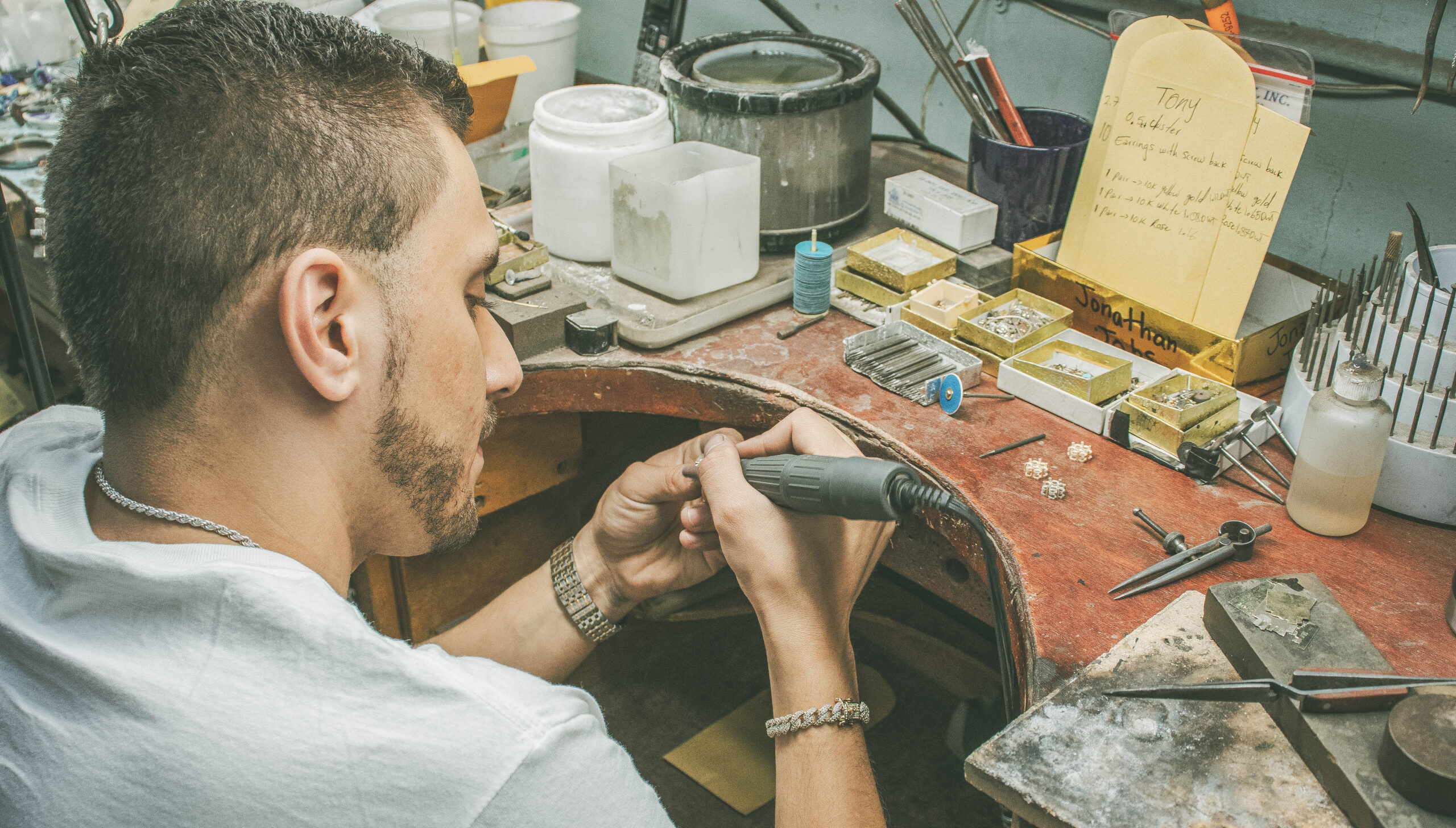 Craftsman working on jewelry